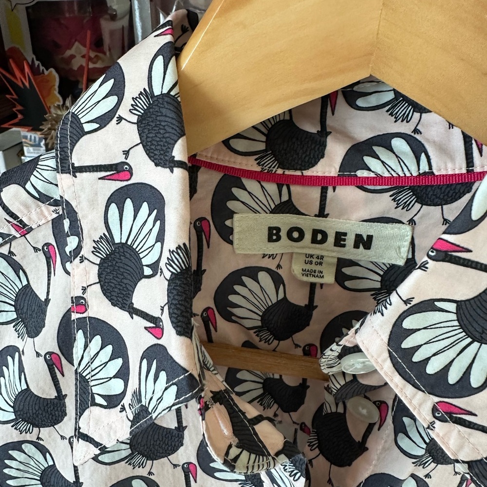 Boden Sienna Cotton Shirt Crane Bird Print Long Sleeve Button Up Women’s 0 - Picture 3 of 11